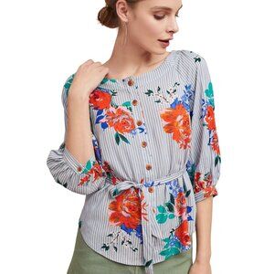 Anthropologie Maeve Lilorne Floral Buttondown Women's Top Size 0 New without Tag